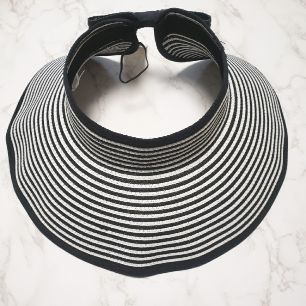 Sun Visor Hats for Women Wide Brim Straw Roll-Up Ponytail Summer Beach Hat.